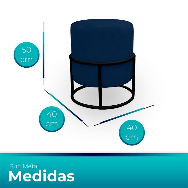 Imagem de Kit 02 Puff Argola Base Metal Preto Suede Escolha sua cor - WeD Decor