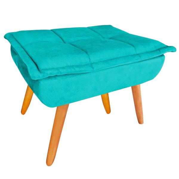 Imagem de Kit 02 Puff Banqueta Opala Suede Azul  Pés Castanho Retrô para Sala Quarto