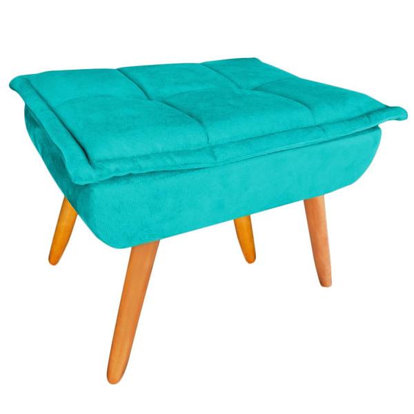 Imagem de Kit 02 Puff Banqueta Opala Suede Azul Tiffany Pés Castanho Retrô para Sala Quarto