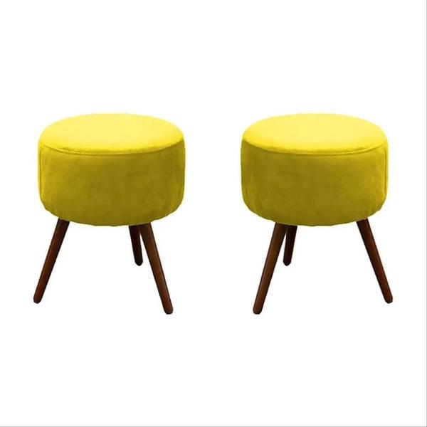 Imagem de Kit 02 Puff Decorativo redondo suede Amarelo