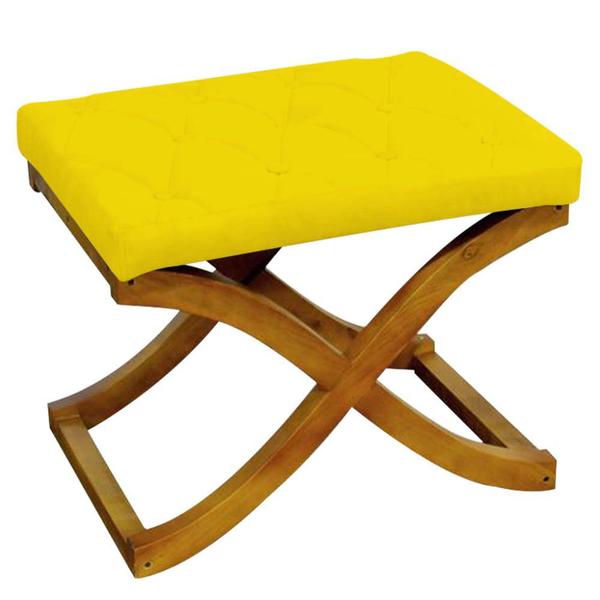 Imagem de Kit 02 Puff Neo decorativo  Pés em Madeira Sala de Estar Recepção Escritório Suede Amarelo - Damaffê Móveis