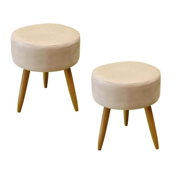 Imagem de Kit 02 Puff Redondo Suede Bege-MODENA DECOR