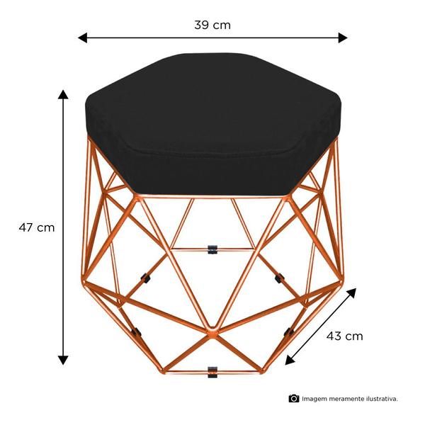 Imagem de Kit 02 Puffs Banco Decorativo Aramado Hexagonal Base Eiffel Bronze Suede Bege - Desk Design