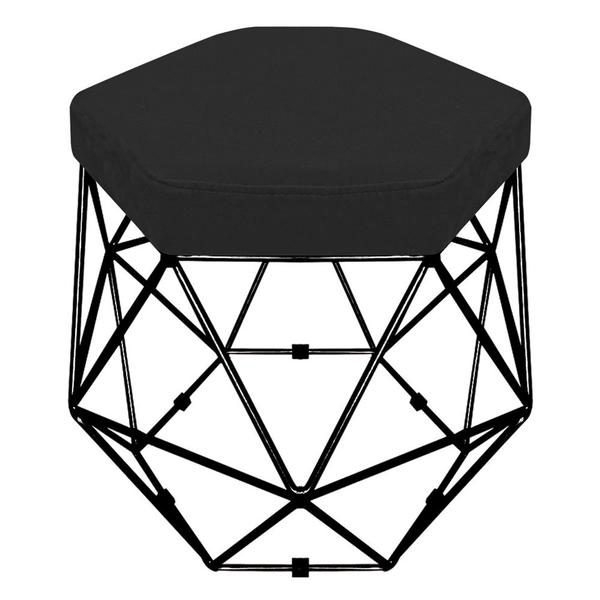 Imagem de Kit 02 Puffs Banco Decorativo Aramado Hexagonal Base Eiffel Preta Suede Preto- Desk Design