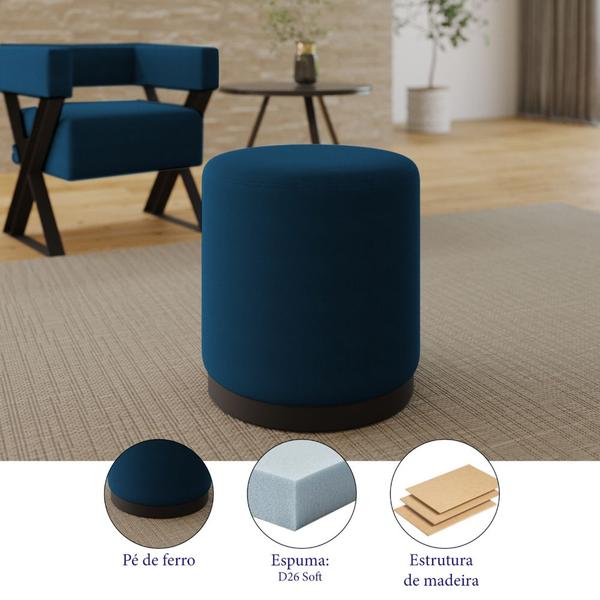 Imagem de Kit 02 Puffs Bancos Decorativo Orgânico Living Redondo Marí 41x46cm Veludo Azul - Desk Design