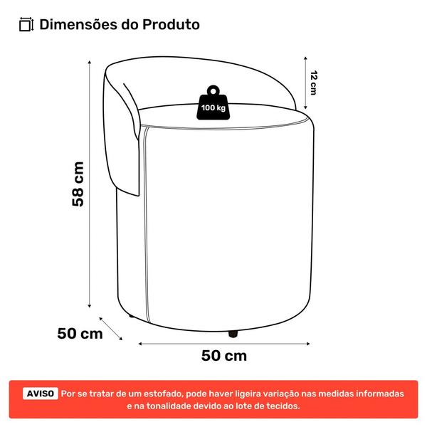 Imagem de Kit 02 Puffs Banquetas Living Gaia Orgânico com Encosto Baixo Bouclê Bege - Desk Design