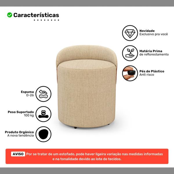 Imagem de Kit 02 Puffs Banquetas Living Gaia Orgânico com Encosto Baixo Linho Bege Ocre - Desk Design