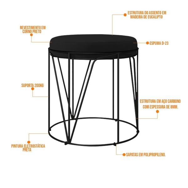 Imagem de Kit 02 Puffs Decorativo Aramado Preto Zaya L02 Corano Preto - Lyam Decor