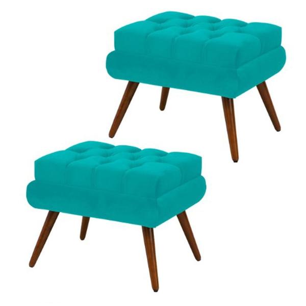 Imagem de Kit 02 Puffs Decorativo Dora Suede Azul Turquesa - SA Móveis