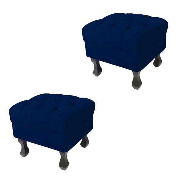 Imagem de Kit 02 Puffs Decorativo Em Captonê Retrô Luis Xv Suede Azul Marinho - DL DECOR