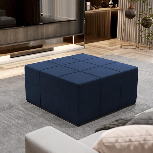 Imagem de Kit 02 Puffs Decorativo Para Sala de Estar Quadrado Milano 90x90 W01 Suede Azul Marinho - Lyam Decor