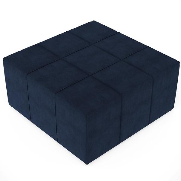 Imagem de Kit 02 Puffs Decorativo Para Sala de Estar Quadrado Milano 90x90 W01 Suede Azul Marinho - Lyam Decor