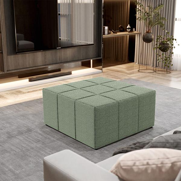 Imagem de Kit 02 Puffs Decorativo Para Sala de Estar Quadrado Milano 90x90cm W01 Bouclê Oliva - Lyam Decor