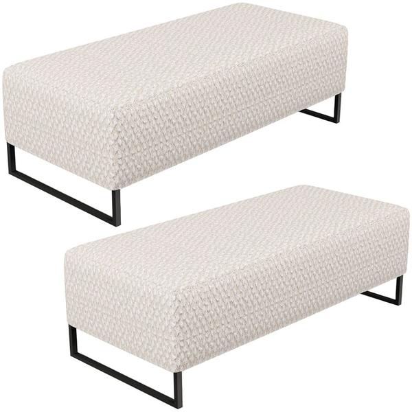 Imagem de Kit 02 Puffs Decorativo Sala de Estar Bali W01 Base de Ferro 120x50 cm Bouclê Cru - Lyam