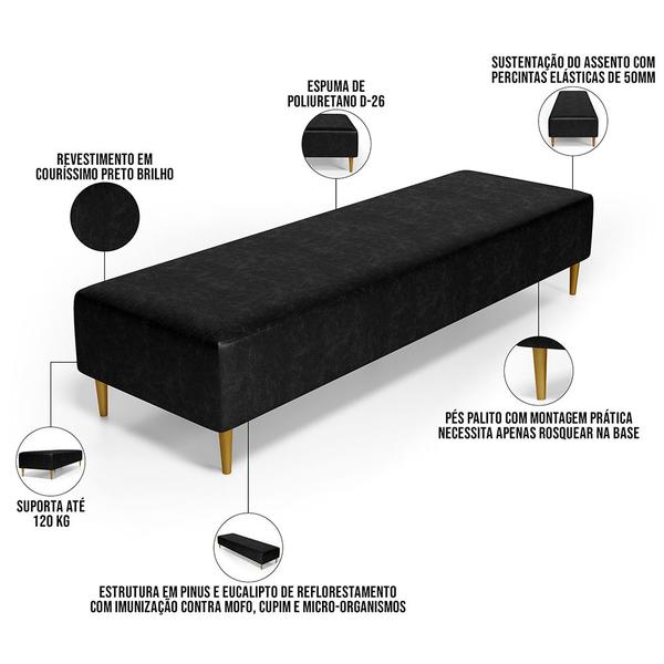 Imagem de Kit 02 Puffs Decorativo Sala de Estar Bali W01 Pés Palito 170x60cm material sintético Preto - Lyam Decor