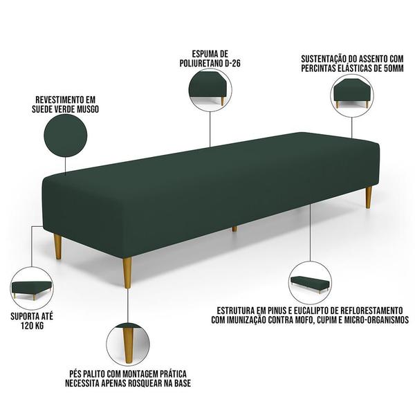 Imagem de Kit 02 Puffs Decorativo Sala de Estar Bali W01 Pés Palito 190x60cm Suede Verde Musgo - Lyam Decor