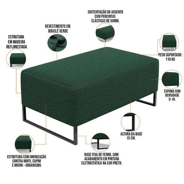 Imagem de Kit 02 Puffs Decorativo Sala De Estar Cléo 90cm W01 Base Ferro Preto Bouclê Verde - Lyam Decor