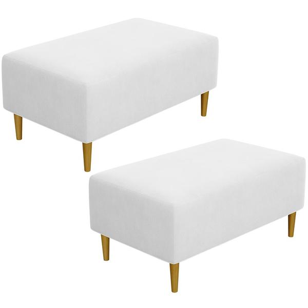 Imagem de Kit 02 Puffs Decorativo Sala de Estar Cléo Pés Palito 90 cm Sintético Branco - Lyam Decor