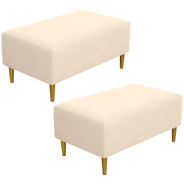 Imagem de Kit 02 Puffs Decorativo Sala de Estar Cléo Pés Palito 90 cm Suede Bege - Lyam Decor