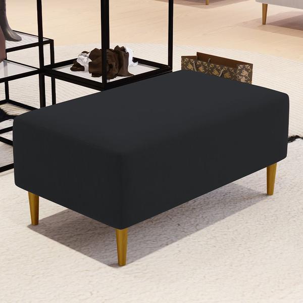 Imagem de Kit 02 Puffs Decorativo Sala de Estar Cléo Pés Palito 90 cm Suede Preto - Lyam Decor