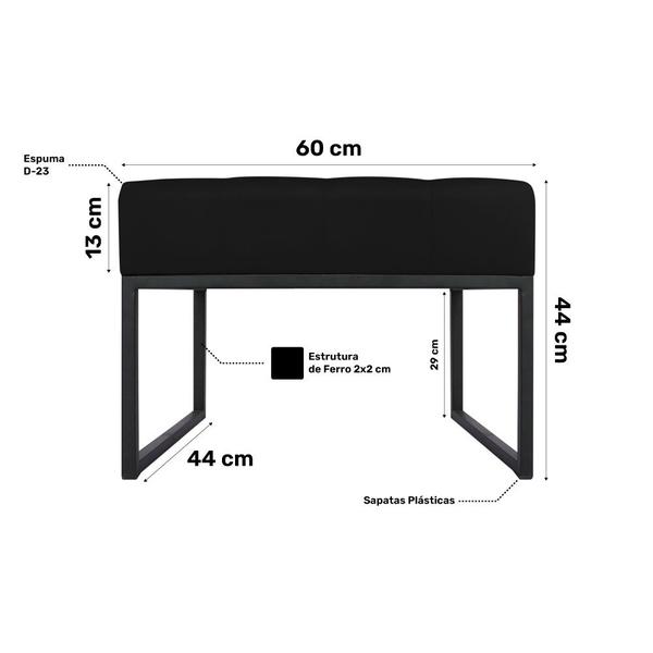 Imagem de Kit 02 Puffs Decorativos Agnes 60x44cm com Base de Ferro Suede Preto - Desk Design