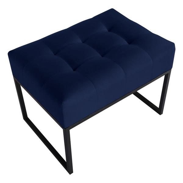 Imagem de Kit 02 Puffs Decorativos Agnes 60x44cm com Base de Ferro Veludo Azul Marinho - Desk Design