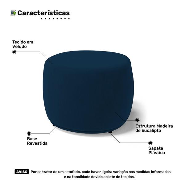 Imagem de Kit 02 Puffs Decorativos Living Aisha Orgânico Redondo Veludo Azul Marinho - Desk Design