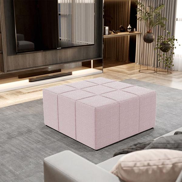 Imagem de Kit 02 Puffs Decorativos Para Sala De Estar Quadrado Milano 90x90 W01 Bouclê Rosê - Lyam Decor