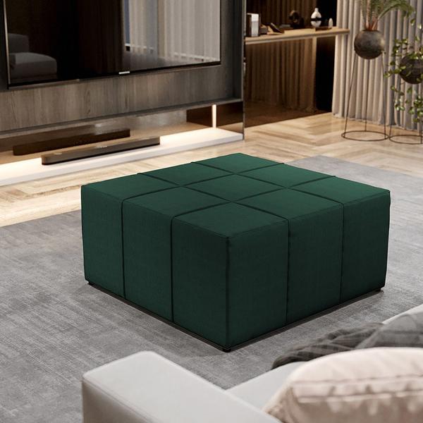 Imagem de Kit 02 Puffs Decorativos Para Sala de Estar Quadrado Milano 90x90 W01 Linho Verde Musgo - Lyam Decor