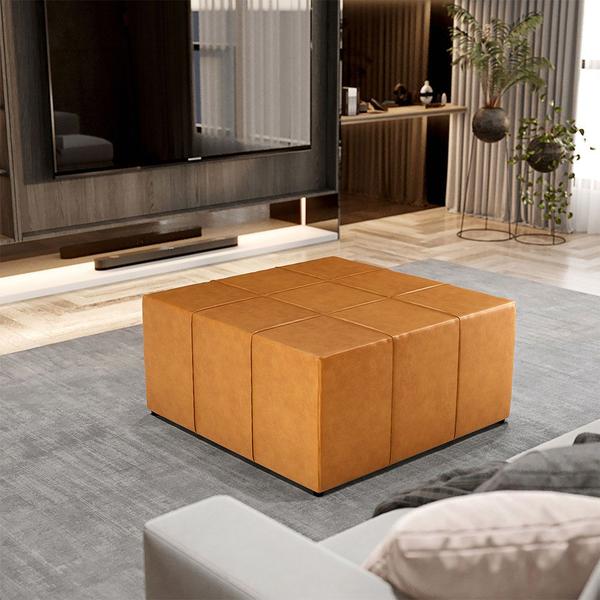 Imagem de Kit 02 Puffs Decorativos Para Sala De Estar Quadrado Milano 90x90 W01 material sintético Whisky - Lyam Decor