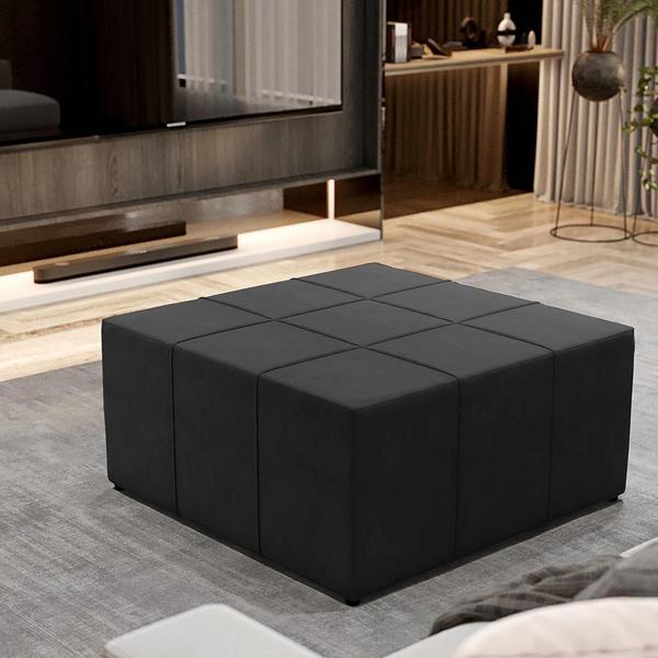 Imagem de Kit 02 Puffs Decorativos Para Sala de Estar Quadrado Milano 90x90 W01 Suede Preto - Lyam Decor