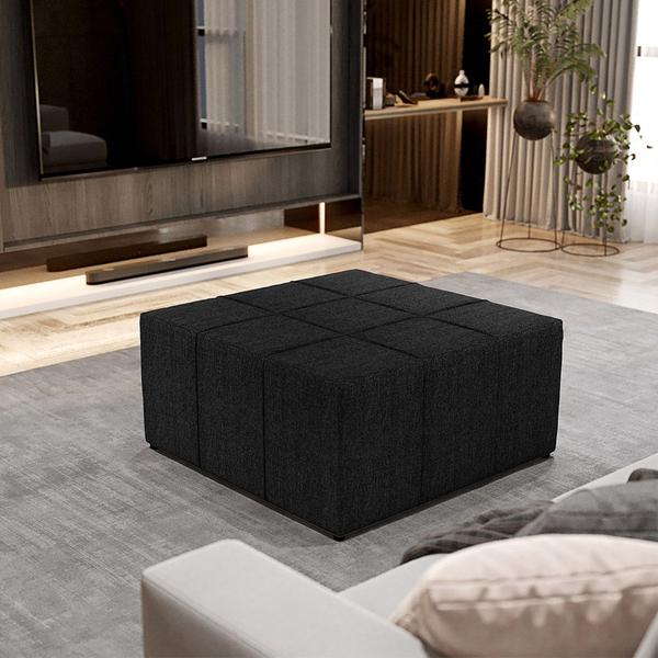 Imagem de Kit 02 Puffs Decorativos Para Sala de Estar Quadrado Milano 90x90cm W01 Linho Chumbo - Lyam Decor