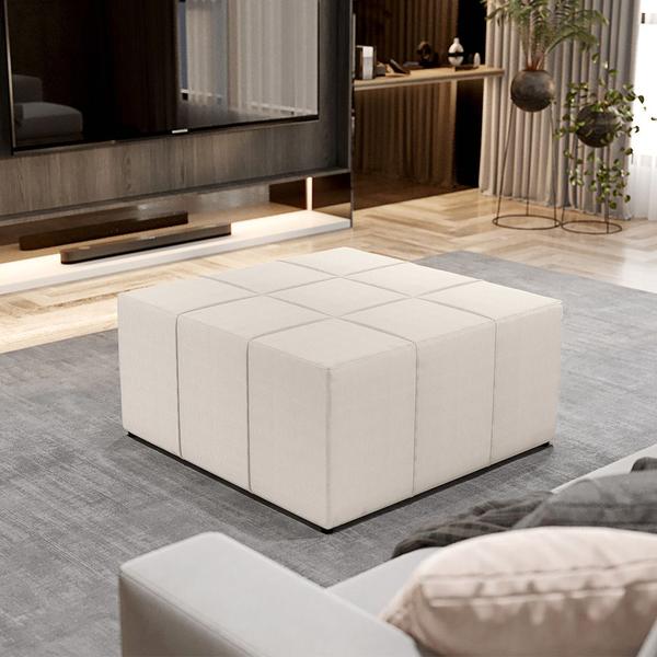 Imagem de Kit 02 Puffs Decorativos Para Sala de Estar Quadrado Milano 90x90cm W01 Linho Cru - Lyam Decor