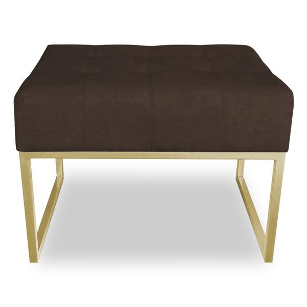 Imagem de Kit 02 Puffs Lisa Suede Marrom Base Metálica Industrial Dourado - Pallazio