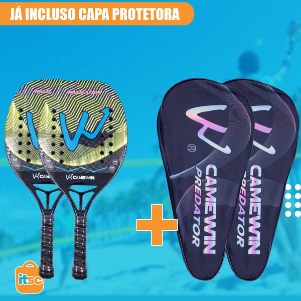 Imagem de Kit 02 Raquetes Beach Tennis Carbono 12K Profissional + Capa