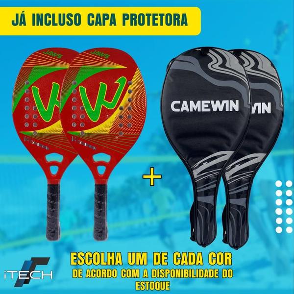 Imagem de Kit 02 Raquetes Beach Tennis Fibra Carbono Tratamento C Capa