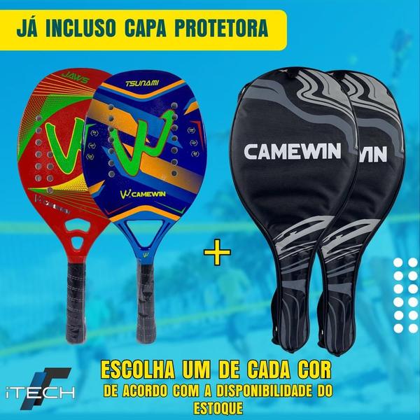 Imagem de Kit 02 Raquetes Beach Tennis Fibra Carbono Tratamento C Capa