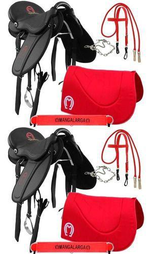 Imagem de Kit 02 Selas Para Cavalo Mangalarga De Arco Eco Preto Com Vermelho Confira!