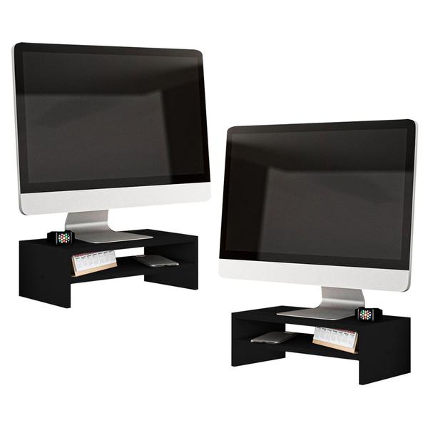 Imagem de Kit 02 Suportes Stand Base Para Monitor Soft Elevado 45cm em MDF com 01 Prateleira - Desk Design