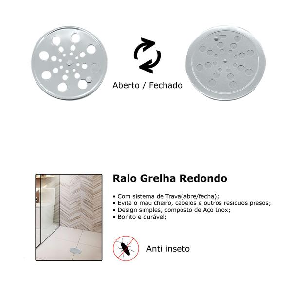 Imagem de Kit 02 Tampa Ralo Grelha Inox Redonda 15cm X 15cm C Fecho