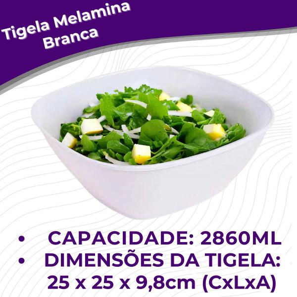 Imagem de Kit 02 Tigela Quadrada Lisa de Melamina Branca Leve Resistente - 2860mL - 25cm - Bestfer