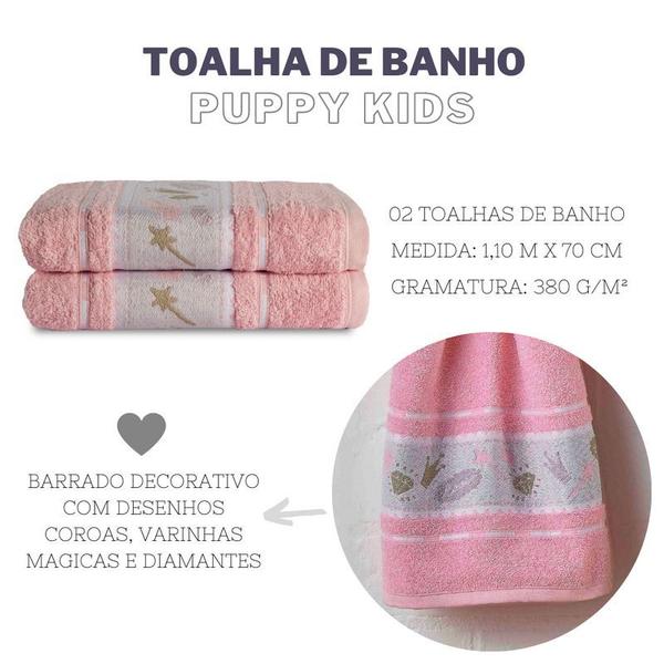 Imagem de Kit 02 Toalhas de Banho Infantil Puppy Kids Rosa