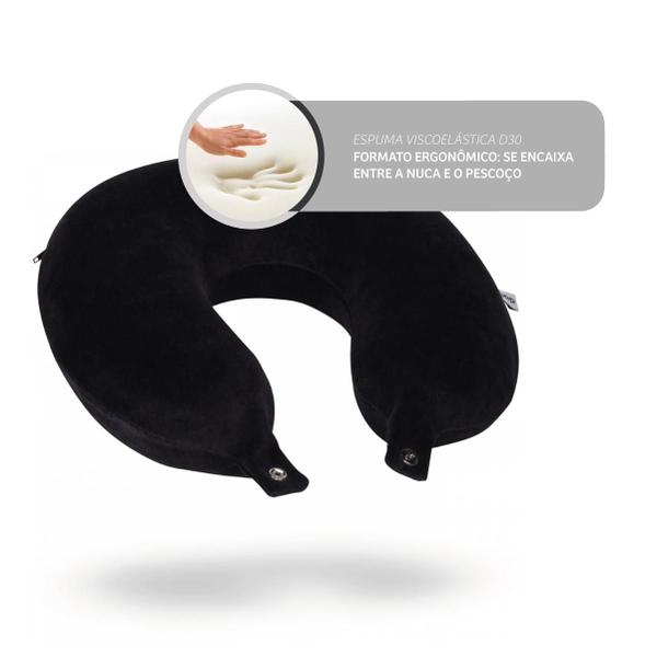 Kit 02 Travesseiros Nasa De Pescoço - Nap Viagem Plush Preto Anatômico Imagem de Kit 02 Travesseiros Nasa De Pescoço - Nap Viagem Plush Preto Anatômico