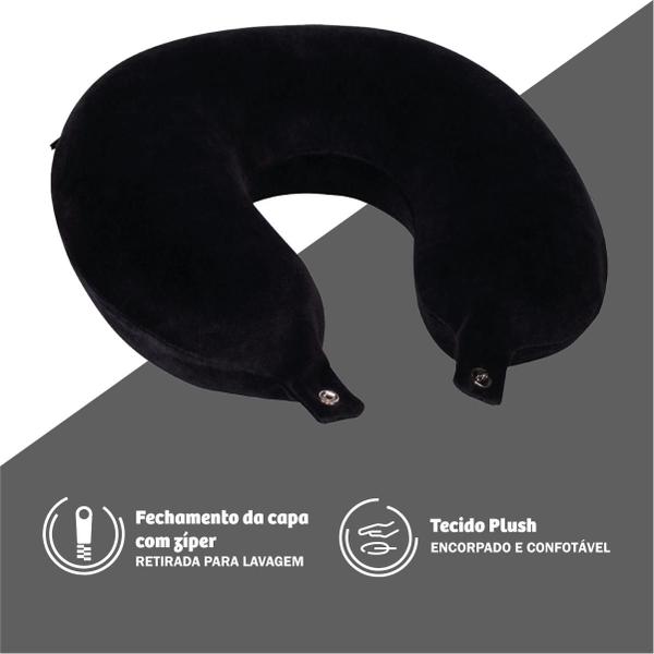 Kit 02 Travesseiros Nasa De Pescoço - Nap Viagem Plush Preto Anatômico Imagem de Kit 02 Travesseiros Nasa De Pescoço - Nap Viagem Plush Preto Anatômico