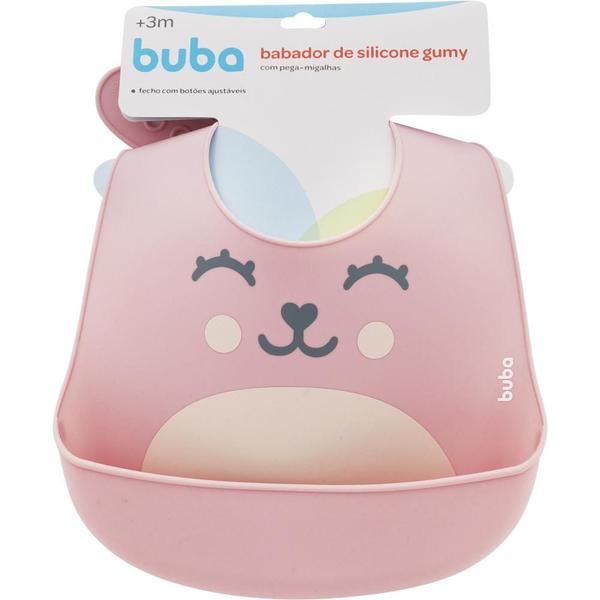 Imagem de Kit 02 Unidades Babador de Silicone Gumy Com Pega Migalhas Rosa - Buba