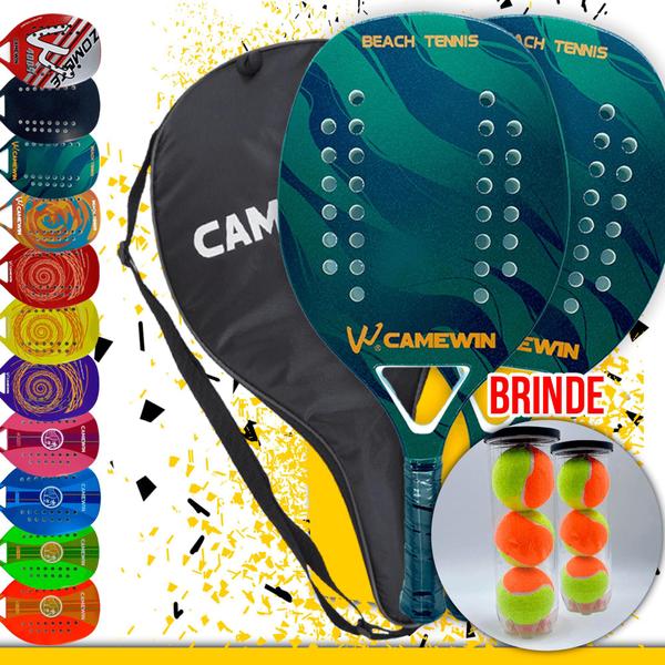 Imagem de Kit 02 Unidades Raquete Beach Tennis Camewin Ultra Leve Nova + 6 Bolas