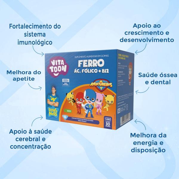 Imagem de Kit 02 VitaToon Luccas Neto Vitamina Ferro Pêssego 30 Gomas Maxinutri