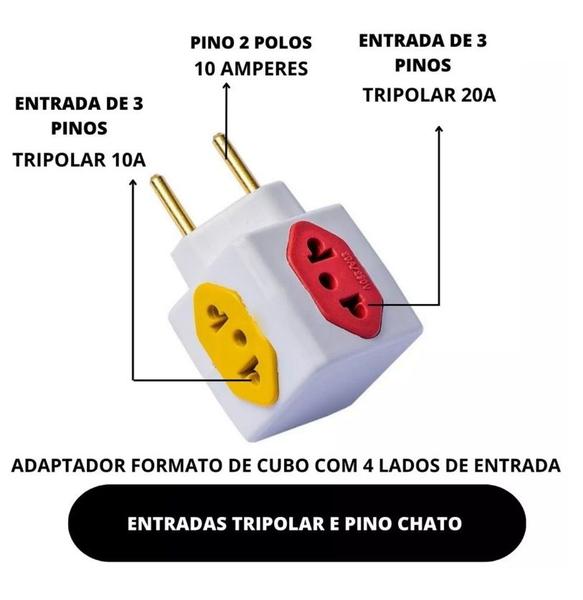 Imagem de Kit 03 Adaptador de Tomada BOB Esponja 10A e 20A