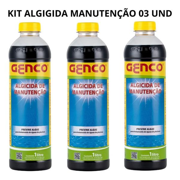 Imagem de Kit 03 Algicida Manutenção Piscina Previne Algas 1 L Genco