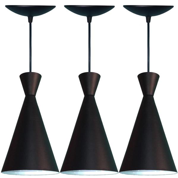 Kit 03 Arandela Pendente Cone Preto Fosco - Estillo E Luz Imagem de Kit 03 Arandela Pendente Cone Preto Fosco
